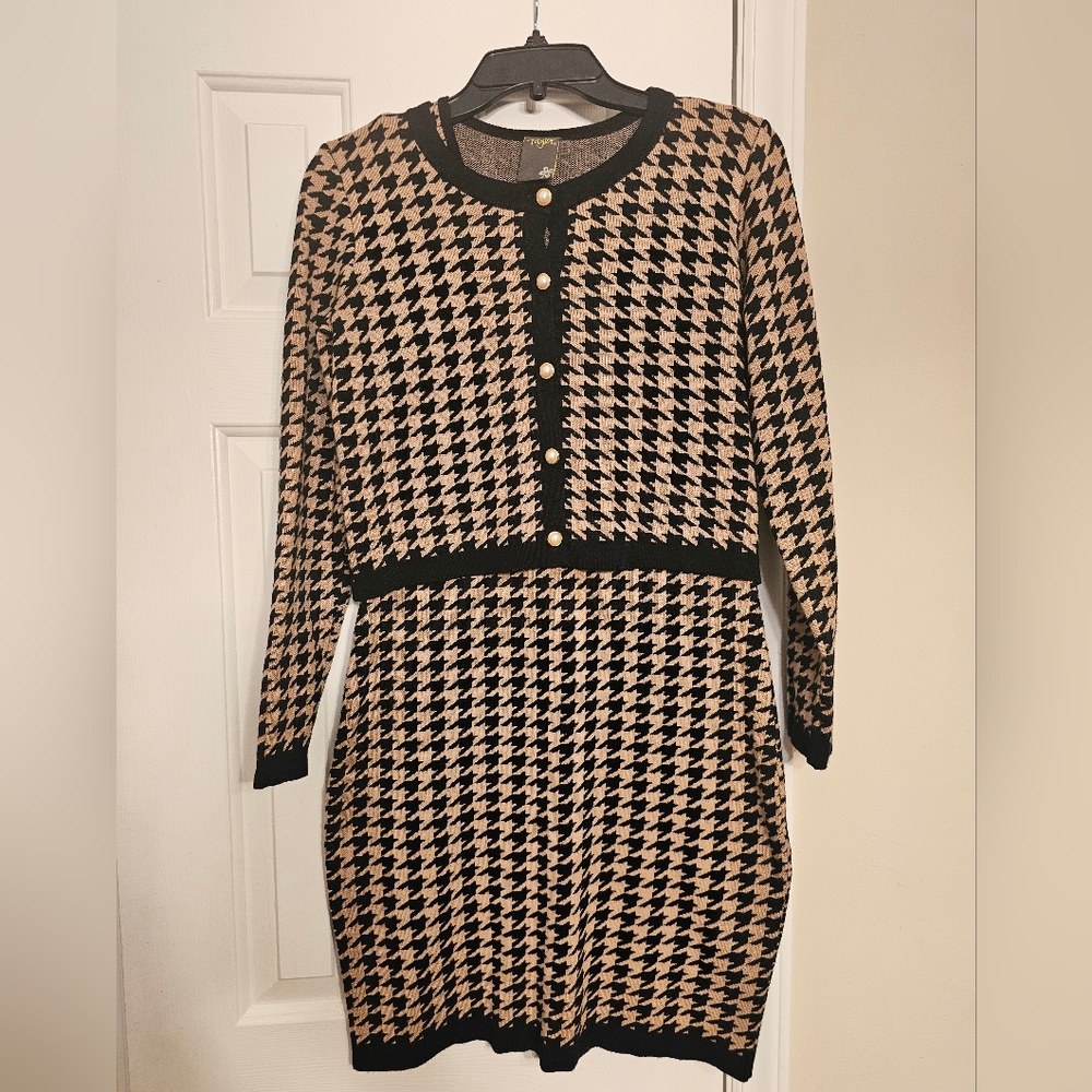 Two-piece outfit- sleeveless dress with matching sweater.